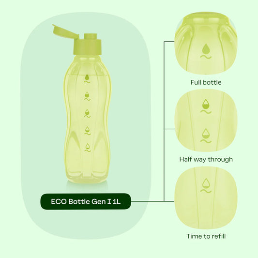 زجاجة مياه إيكو محكمة الغلق بغطاء كبس 1لتر تفاحي من تابروير - homzline